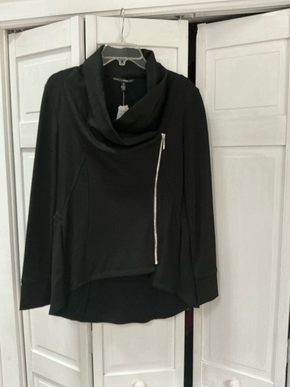 Black Asymmetrical Zip Cowl Neck Women’s Jacket -
